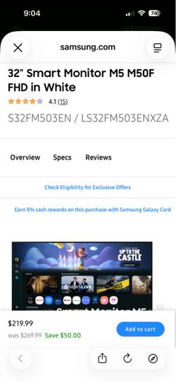 Samsung 32" Smart Monitor M5 M50F FHD White