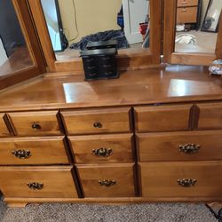Headboard and Frame,2 End Dressers,Dresser With Mirror