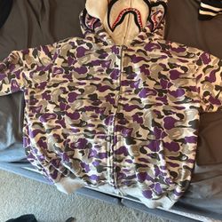 Double hooded bape Purple grey white And Black