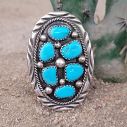 Old Pawn  Native  American Turquoise  Silver  Ring