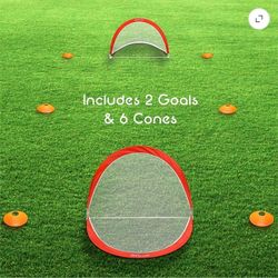 GoSports Portable Pop Up Soccer Goals for Backyard Kids & Adults -Set of 2 Nets with Agility Training Cones and Carrying Case 2.5 ft