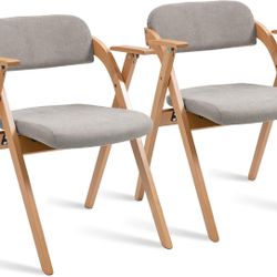 HOMEFUN Folding Chairs with Armrest, Wooden Stackable Foldable Dining Chair with Padded Seats Set of 2 Extra for Guests Kitchen Office Wedding Party G