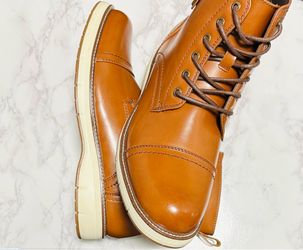 Men's Cap Toe Boots Cognac Brown Luxury Style – Size 10 (Brand New!)