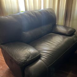Leather Electric Reclining Loveseat With Footrest