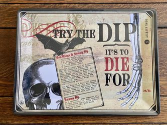 Halloween Serving Tray - Platter - Bat & Skull - Try The Dip, It’s To Die For 