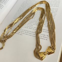 VTG Signed Monet Gold Tone (5) Strand Statement Necklace 28-32”