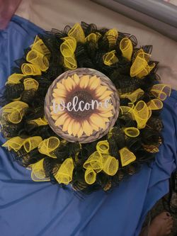 Sunflower Welcome Deco Mesh Wreath