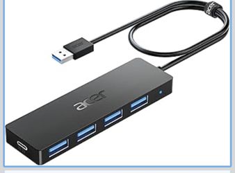 Acer USB Hub 4 Ports, Multiple USB 3.0 Hub, USBA Splitter for Laptop with Type C Power Port, Extender for A Port Laptop, PC, Desktop and More (2ft)