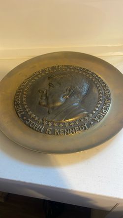 Vintage President John F. Kennedy JFK Brass Wall Plaque Plate Wall Hanging Art
