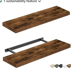 QEEIG Floating Shelves Wall Shelf 24 inches Long Farmhouse Bathroom Decor Bedroom Kitchen Living Room Wall Mounted 24 x 9 inch Set of 2, Rustic Brown 