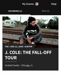 J. Cole The Fall-Off Tour Tickets - United Center Chicago - Sec 3 Row 6 Seats 9-10