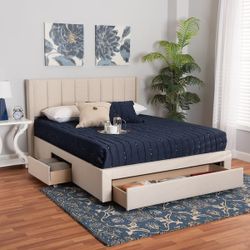 Mid-Century Modern & Transitional Fabric Storage Platform Bed with 3 Drawers(New)