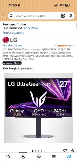 LG UltraGear OLED 27” 240hz 1440p 0.03ms monitor for PC or PS5 XBOX
