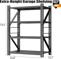 Heavy Duty Garage Shelving,73" H Load Capacity Metal Garage Storage Shelves Adjustable Industrial Shelving Unit for Garage
