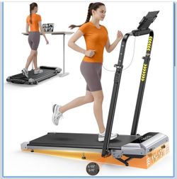 TOPUTURE Walking Pad Treadmill with 12% Incline, 6 in 1 Folding Treadmill with Adjustable Handle Bar for Home/Office, Under Desk Treadmills Portable W