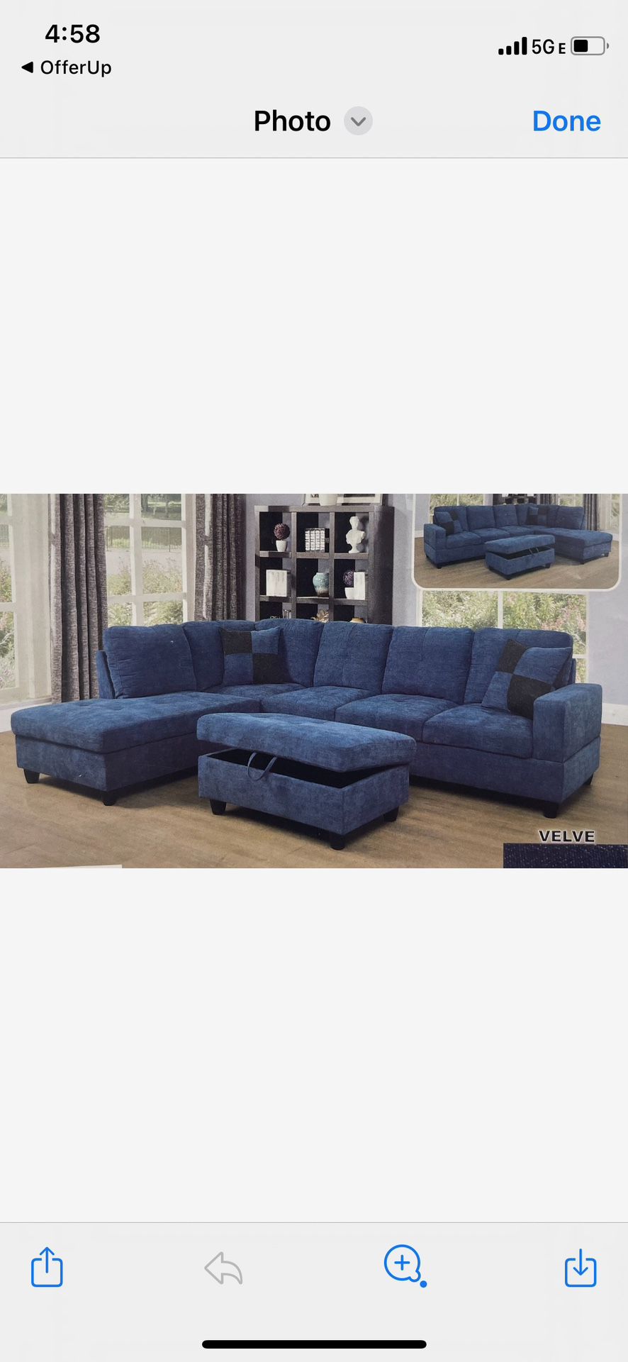 Blue Microfiber Sectional Couch And Ottoman