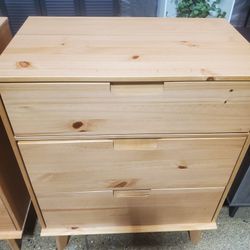 3-Drawer Groove Handle Solid Wood Dresser - Natural Pine