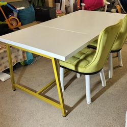 Upscale Modern Dining Set - White Premium Wood Table + Olive Velvet Chairs (Set Of 4) w/ Gold Frame (6-Piece)