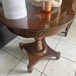 Vintage Hepplewhite Style Pedestal Drum Table – Inlay Detail – Excellent Condition