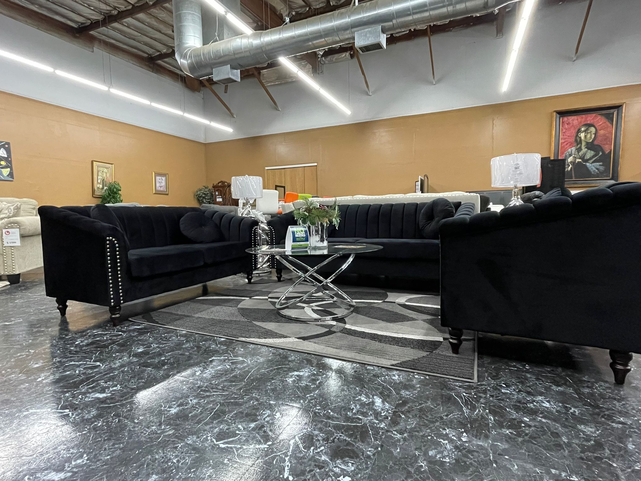 Black Velvet Sofa Set