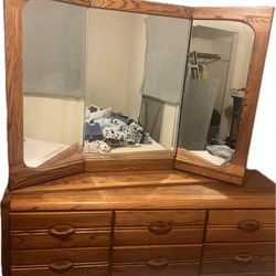 Oak Dresser Vanity Mirror Box