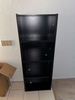 12” depth, 23.5” wide, 63” length- Black 4-Shelf Bookcase