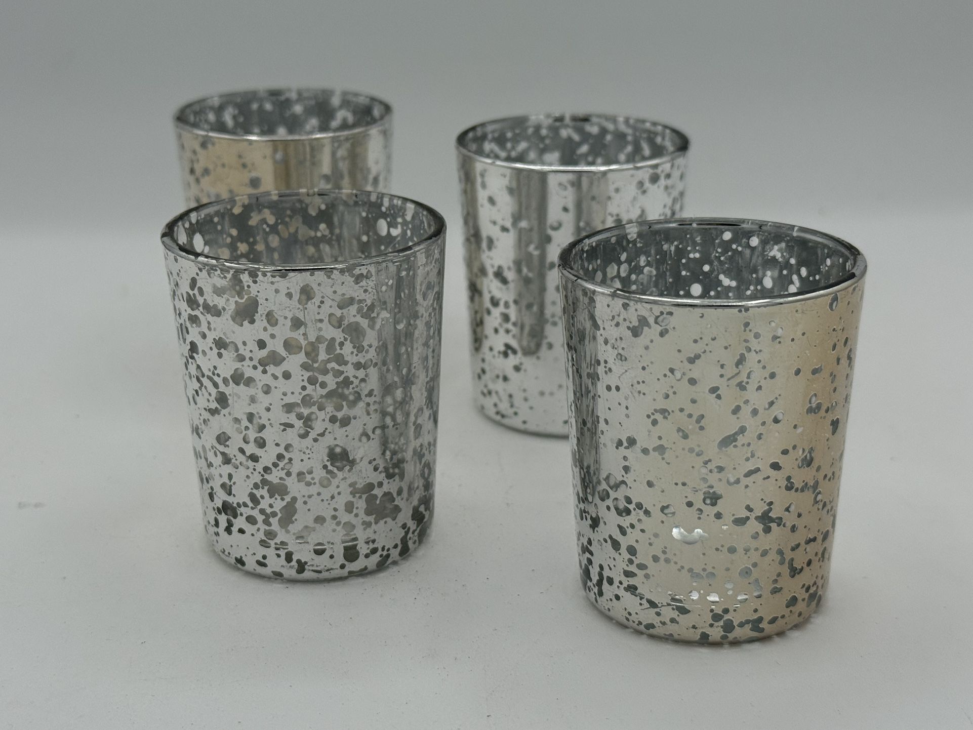Silver Mercury Glass Votive Tealight Candle Holders, 2.75" H - Set Of 4