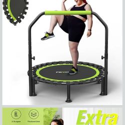 ZCMHAXJ Foldable Mini Trampoline, 40"/48" Rebounder Trampoline for Adults & Kids, 450lbs Capacity with U-Shaped Adjustable Bar, Indoor Fitness Workout