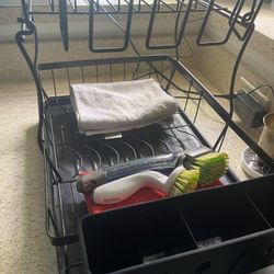 Carbon Steel Dish Drying Rack for Kitchen Counter  with Utensil Holder