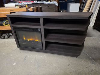 Modern Gray TV Stand with Electric Fireplace