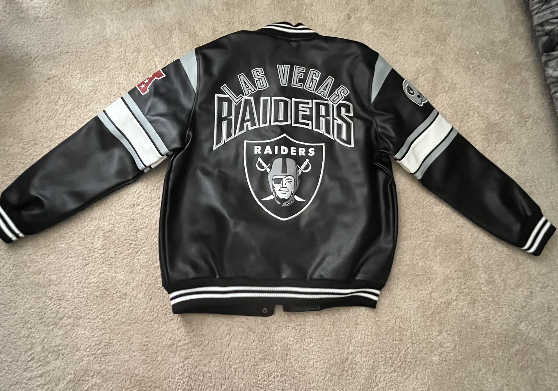 New W/Tag- Size L-Sold Out On HSN! Officially Licensed NFL Football G-III Faux Leather Varsity Jacket - Las Vegas Raiders