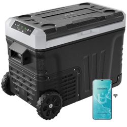 EUHOMY 12 Volt Refrigerator, 35QT(33L) Dual Zone Electric Cooler, Portable Freezer 12V/24V DC 110-240V AC, 12V Fridge -4℉~68℉, 12V Cooler with Wheels 