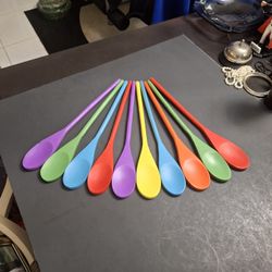 "NEW " Easter Colorful Wooden Set Of 10 Spoon Set, Use For Easter Eggs, Crafts Or Decor 12"