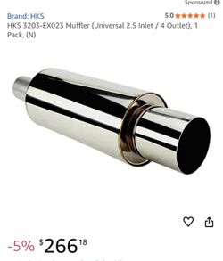 HKS 3203-EX023 Muffler (Universal 2.5 Inlet / 4 Outlet), 1 Pack