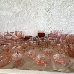 Large Pink/Peach Dinnerware/Glassware Collection
