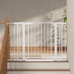Baby Gate For Stairs 29.8-46.5 Inch Pressure Mounted, Auto Close Child Baby Gates For Doorways No Drill, Walk Through Dog Gate Indoor For The House, W