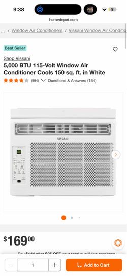 Vissani 5,000 BTU 115-Volt Window Air Conditioner Cools 150 sq. ft. in White New