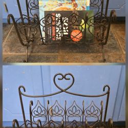 Home Decor / Storage / Organization - Heavy Scroll Work Wrought Iron Magazine / Book Rack with Heart