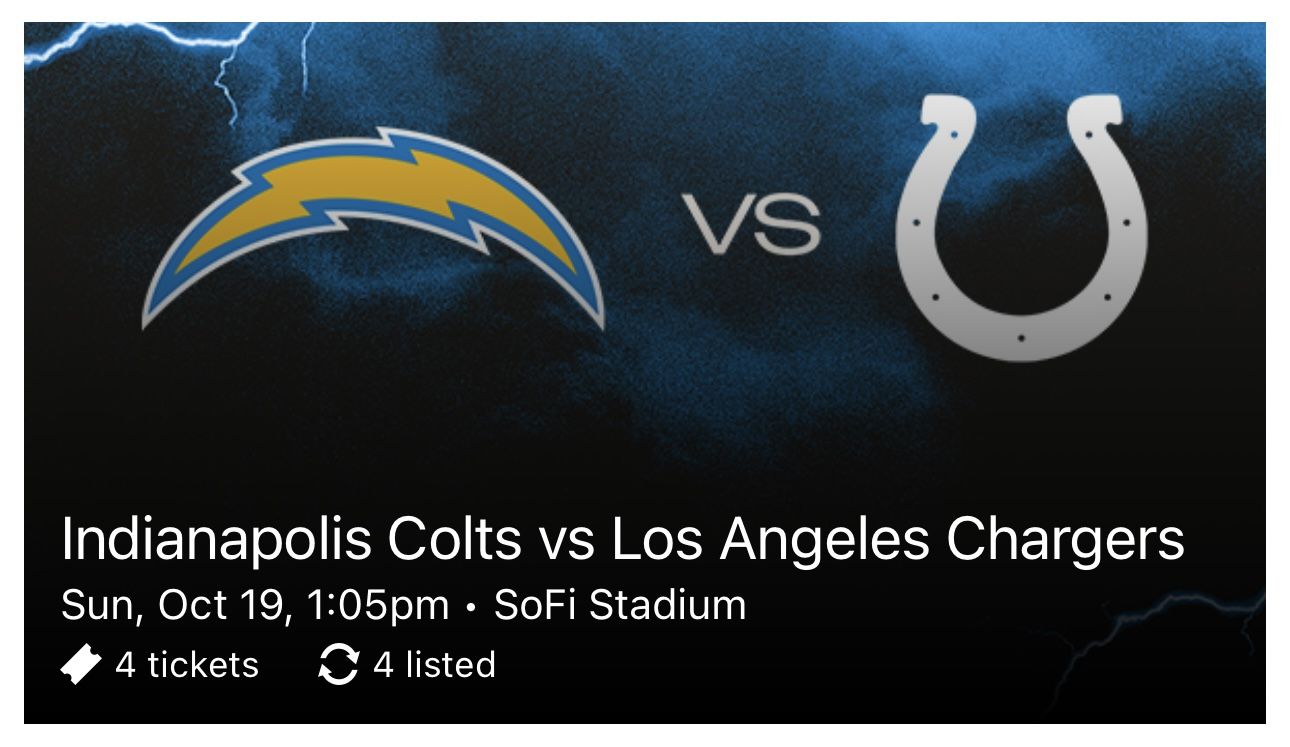 (4) Chargers vs. Colts - Section 306 - Aisle Seats