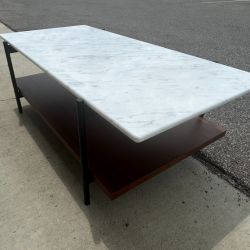 Article Agotu 44" Italian Carrara Marble Coffee Table - Walnut Wood & Steel Modern (retail $699) FREE DELIVERY