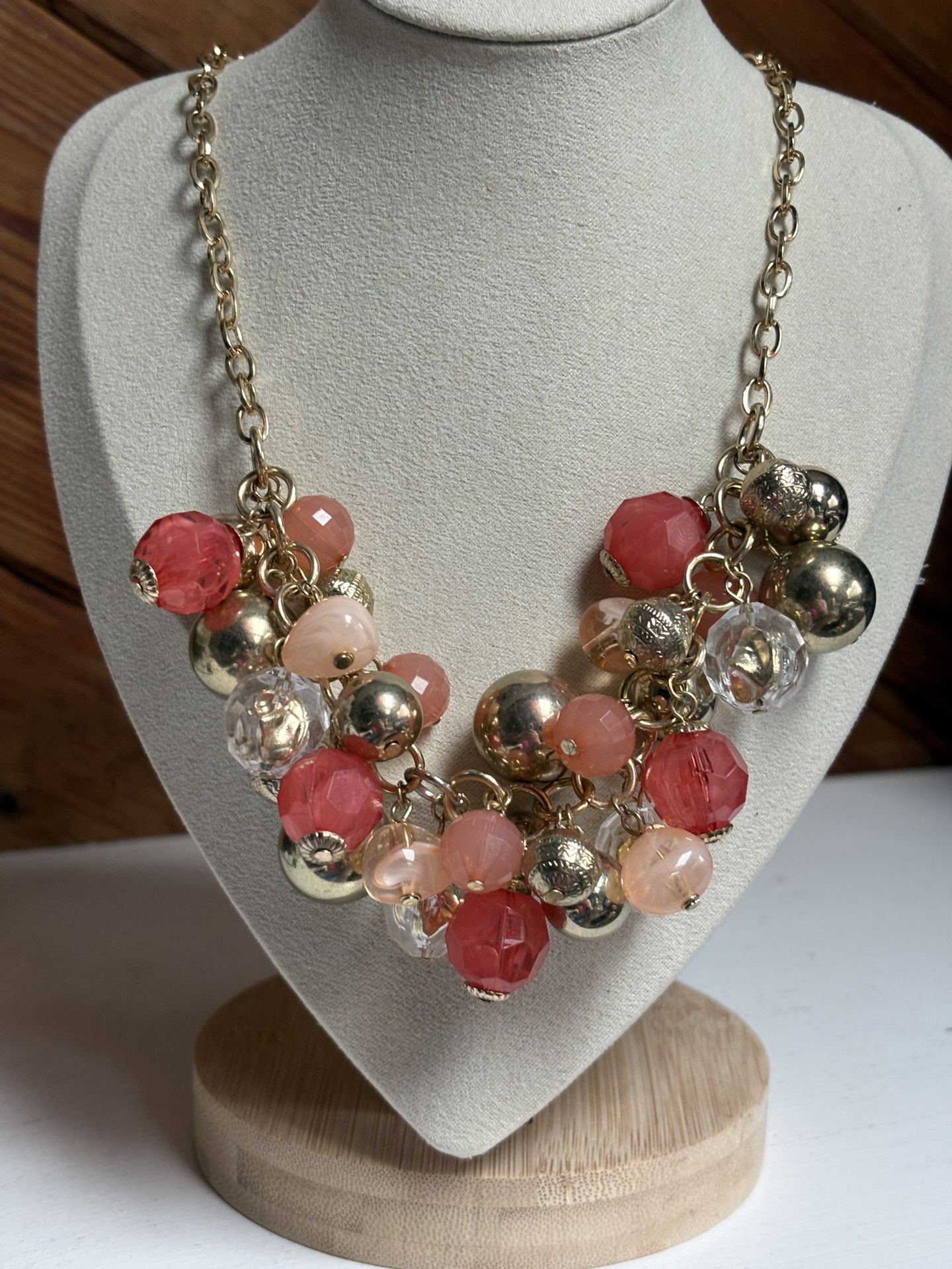 New York & Company Pink, Coral Beaded Gold Necklace