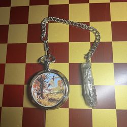 Remington Dog Pheasant Woodland Scene Quartz Analog Pocket Watch