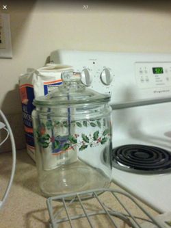 Christmas holly cookie or candy jar No chips or cracks.