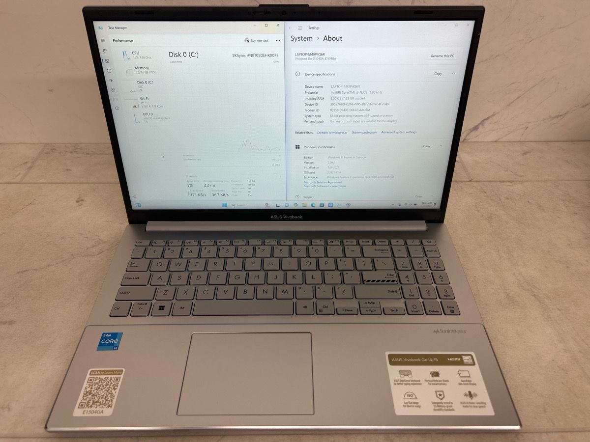ASUS VivoBook Go 15 - Intel Core i3-N305 @1.80GHz - 8GB RAM - 128GB SSD(PO1019343)