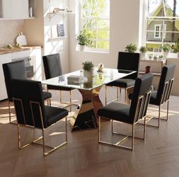 7-Piece Gold Dining Table Set with Chairs for 6