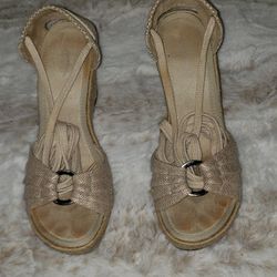 Ellemenno 7.5 Beige Canvas Lace Up Wedge