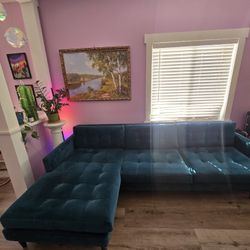 Joybird Sectional Blue-Green Velvet Couch
