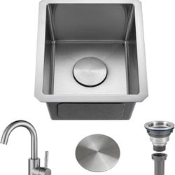 13x15” Stainless Steel Bar/RV Sink w/ Faucet & Drain – Undermount 304 Steel – NEW