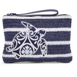 Vera Bradley Blue and White Striped Sea Turtle Straw Wristlet