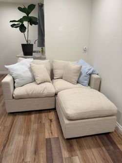 Beige Couch with Ottoman
